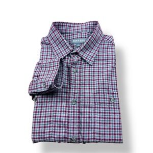 ASH & ERIE Mens Slim Fit Plaid Button Down Shirt Long Sleeve Burgundy Gray Small